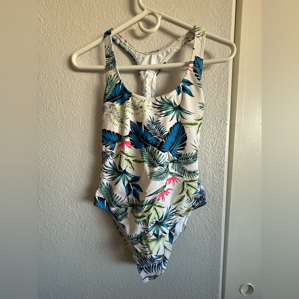 REI floral white one piece swim